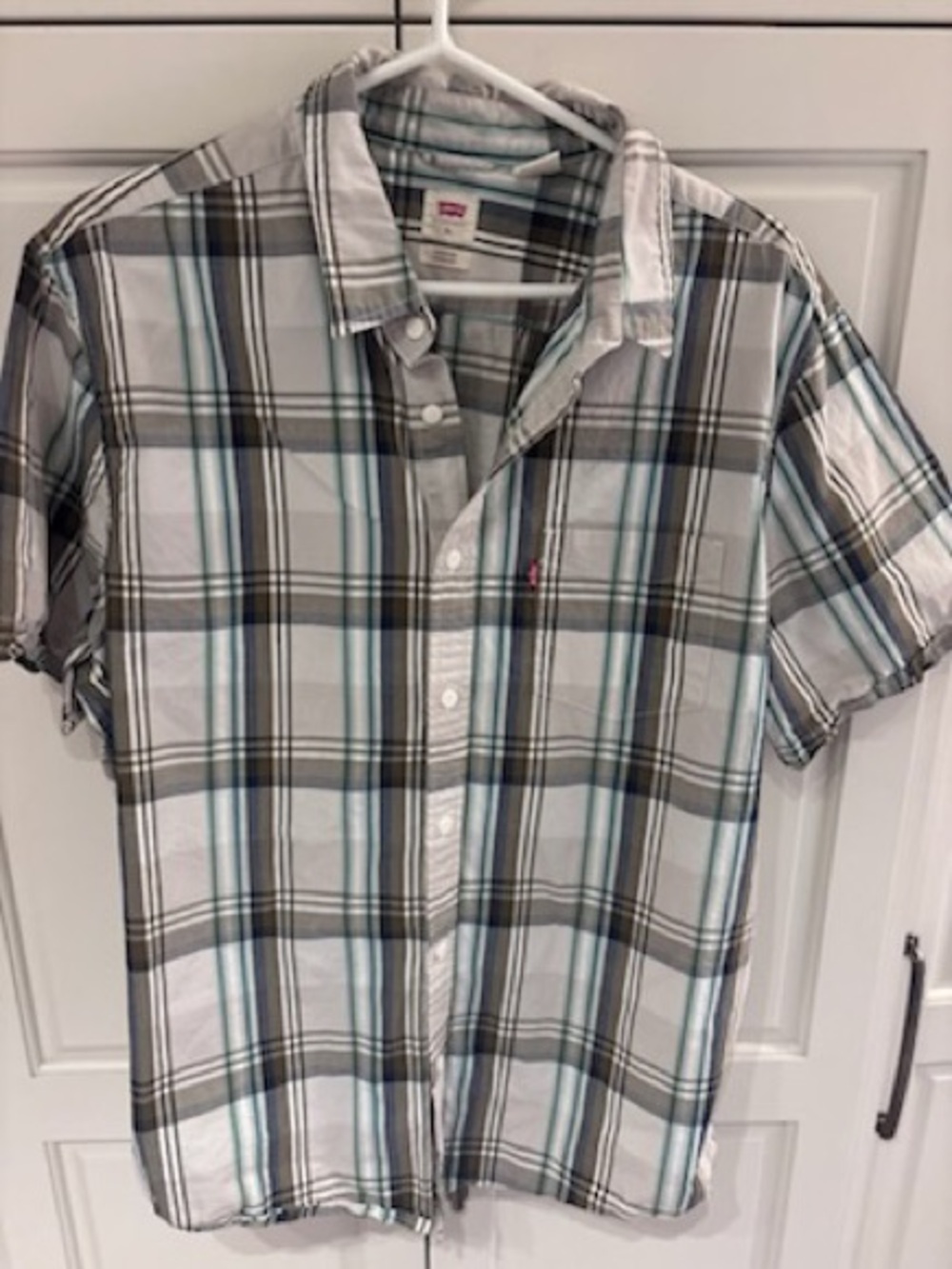 Levi's Men's Grey Plaid Short Sleeve Button-Up Shirt xl
